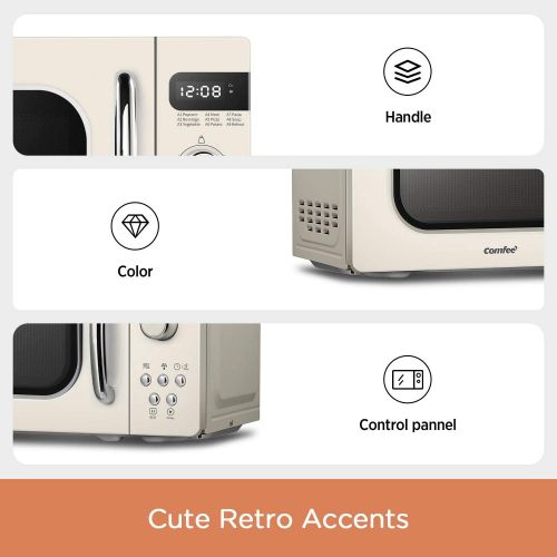  COMFEE Retro Countertop Microwave Oven with Compact Size, Position-Memory Turntable, Sound On/Off Button, Child Safety Lock and ECO Mode, 0.7Cu.ft/700W, Cream, AM720C2RA-A