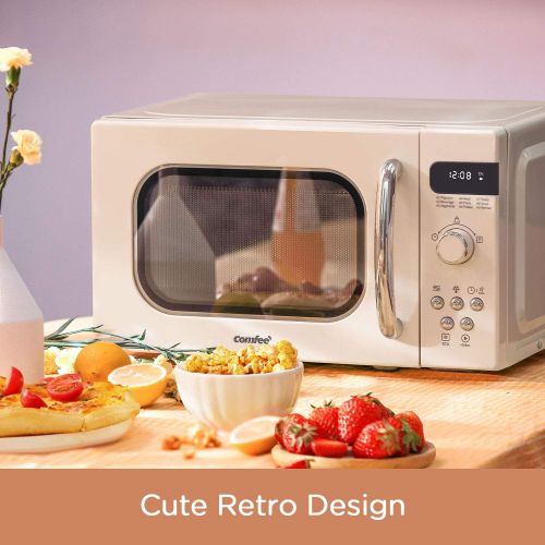  COMFEE Retro Countertop Microwave Oven with Compact Size, Position-Memory Turntable, Sound On/Off Button, Child Safety Lock and ECO Mode, 0.7Cu.ft/700W, Cream, AM720C2RA-A