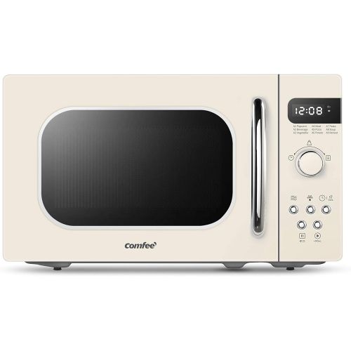  COMFEE Retro Countertop Microwave Oven with Compact Size, Position-Memory Turntable, Sound On/Off Button, Child Safety Lock and ECO Mode, 0.7Cu.ft/700W, Cream, AM720C2RA-A