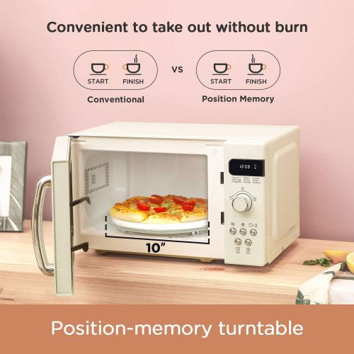  COMFEE AM720C2RA-A Retro Style Countertop Microwave Oven with 9 Auto Menus Position-Memory Turntable, Eco Mode, and Sound On/Off (Cream), 0.7Cu.Ft