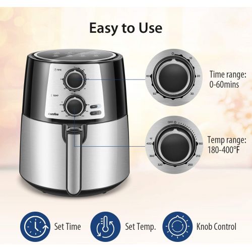  COMFEE 3.7QT Electric Air Fryer & Oilless Cooker with 8 Menus and Timer & Temperature Control, Nonstick Fry Basket with Stainless Steel Finish, Auto Shut-off, 1400W, BPA & PFOA Fre