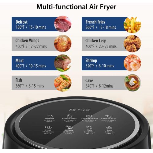  COMFEE 3.7QT Electric Air Fryer & Oilless Cooker with 8 Menus and Timer & Temperature Control, Nonstick Fry Basket with Stainless Steel Finish, Auto Shut-off, 1400W, BPA & PFOA Fre