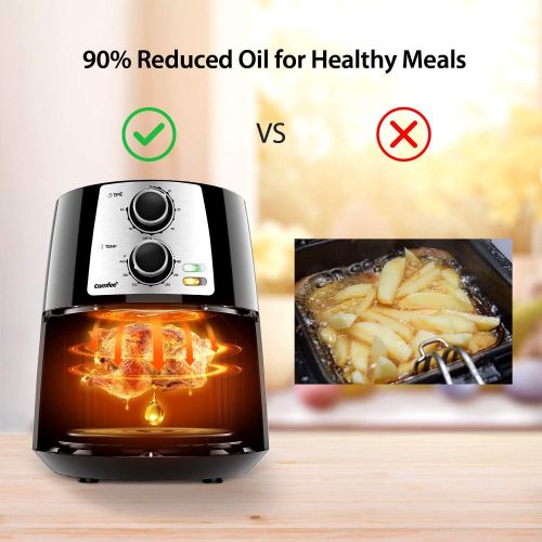  COMFEE 3.7QT Electric Air Fryer & Oilless Cooker with 8 Menus and Timer & Temperature Control, Nonstick Fry Basket with Stainless Steel Finish, Auto Shut-off, 1400W, BPA & PFOA Fre