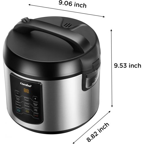  COMFEE Rice Cooker, 6-in-1 Stainless Steel Multi Cooker, Slow Cooker, Steamer, Saute, and Warmer, 2 QT, 8 Cups Cooked(4 Cups Uncooked), Brown Rice, Quinoa and Oatmeal, 6 One-Touch