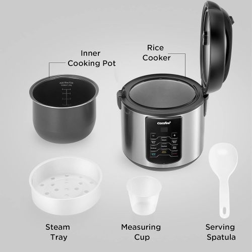  COMFEE Rice Cooker, 6-in-1 Stainless Steel Multi Cooker, Slow Cooker, Steamer, Saute, and Warmer, 2 QT, 8 Cups Cooked(4 Cups Uncooked), Brown Rice, Quinoa and Oatmeal, 6 One-Touch