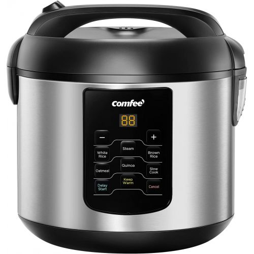  COMFEE Rice Cooker, 6-in-1 Stainless Steel Multi Cooker, Slow Cooker, Steamer, Saute, and Warmer, 2 QT, 8 Cups Cooked(4 Cups Uncooked), Brown Rice, Quinoa and Oatmeal, 6 One-Touch