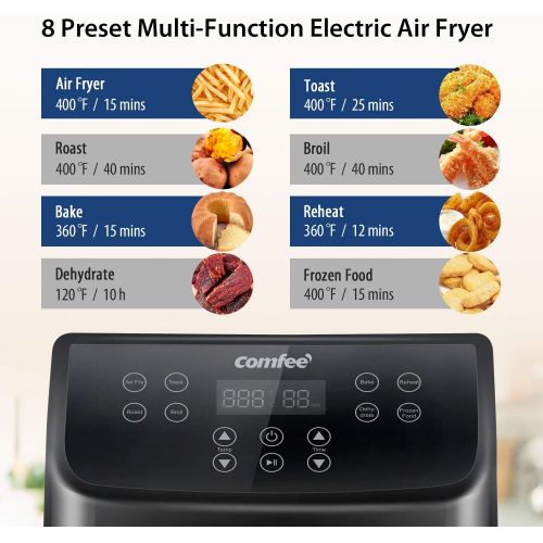  COMFEE 5.8Qt Digital Air Fryer, Toaster Oven & Oilless Cooker, 1700W with 8 Preset Functions, LED Touchscreen, Shake Reminder, Non-stick Detachable Basket, BPA & PFOA Free (110 ele