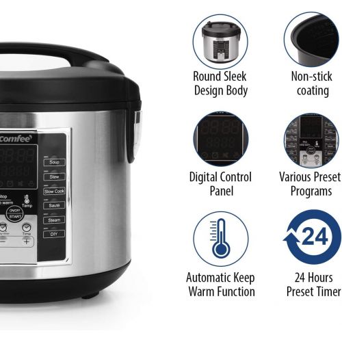  COMFEE Rice Cooker, Slow Cooker, Steamer, Stewpot, Saute All in One (12 Digital Cooking Programs) Multi Cooker (5.2Qt ) Large Capacity, 24 Hours Preset & Instant Keep Warm