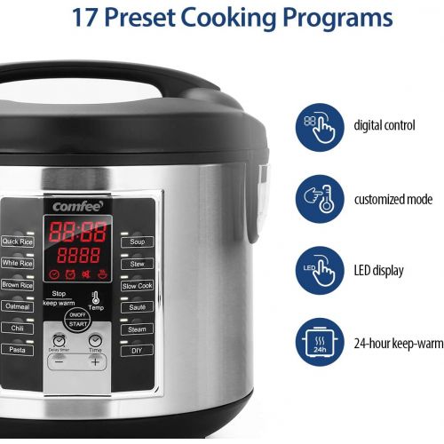  COMFEE Rice Cooker, Slow Cooker, Steamer, Stewpot, Saute All in One (12 Digital Cooking Programs) Multi Cooker (5.2Qt ) Large Capacity, 24 Hours Preset & Instant Keep Warm