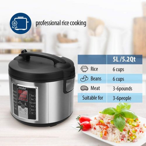  COMFEE Rice Cooker, Slow Cooker, Steamer, Stewpot, Saute All in One (12 Digital Cooking Programs) Multi Cooker (5.2Qt ) Large Capacity, 24 Hours Preset & Instant Keep Warm