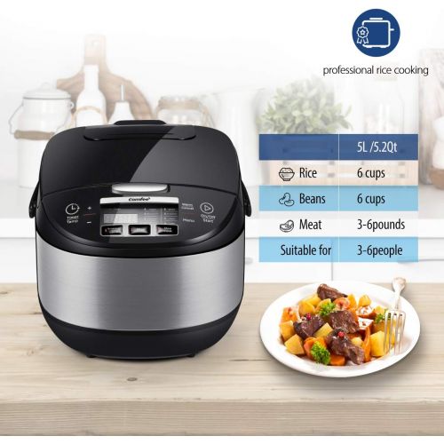  COMFEE 5.2Qt Asian Style Programmable All-in-1 Multi Cooker, Rice Cooker, Slow Cooker, Steamer, Saute, Yogurt Maker, Stewpot with 24 Hours Delay Timer and Auto Keep Warm Functions