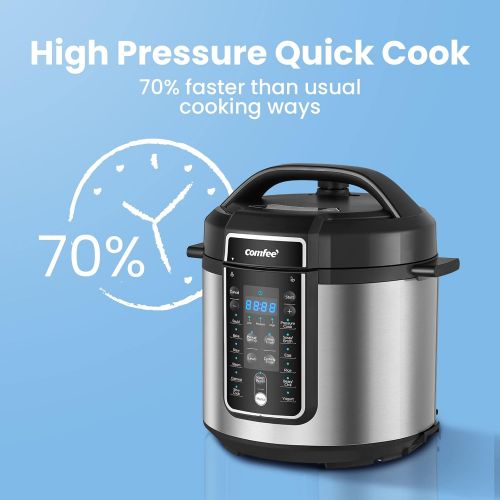  COMFEE’ 6 Quart Pressure Cooker 12-in-1, One Touch Kick-Start Multi-Functional Programmable Slow Cooker, Rice Cooker, Steamer, Saute pan, Egg Cooker, Warmer and More