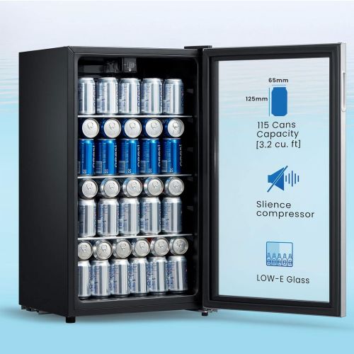  [아마존베스트]Comfee 115-120 Can Beverage Cooler/Refrigerator, 115 cans capacity, mechanical control, glass door with stainless steel frame,Glass shelves/adjustable legs for home/apartment