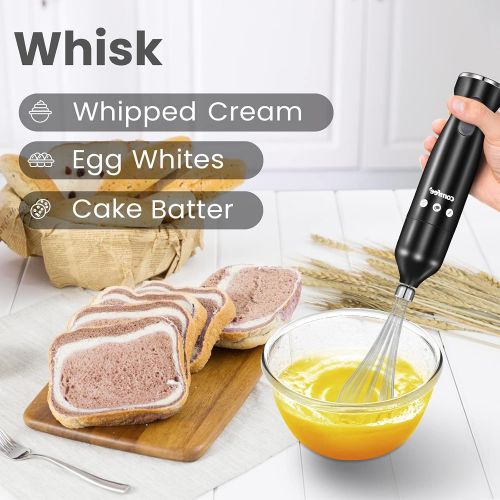  COMFEE Immersion Hand Blender, Brushed Stainless Steel, 2-Speed, Multipurpose Stick Blender with 200 Watts, 600ml Mixing Beaker and Whisk, Perfect for Baby Food, Smoothies, Sauces