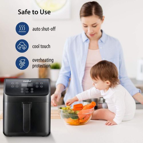  COMFEE 5.8Qt Digital Air Fryer, Toaster Oven & Oilless Cooker, 1700W with 8 Preset Functions, LED Touchscreen, Shake Reminder, Non-stick Detachable Basket, BPA & PFOA Free (110 ele