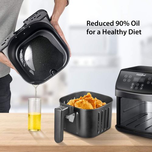  COMFEE 5.8Qt Digital Air Fryer, Toaster Oven & Oilless Cooker, 1700W with 8 Preset Functions, LED Touchscreen, Shake Reminder, Non-stick Detachable Basket, BPA & PFOA Free (110 ele