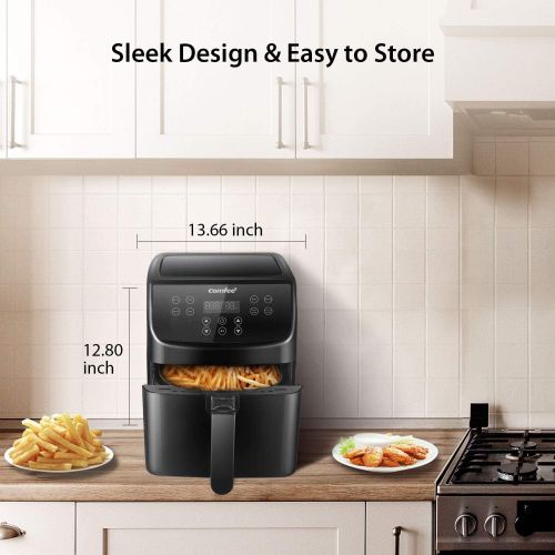  COMFEE 5.8Qt Digital Air Fryer, Toaster Oven & Oilless Cooker, 1700W with 8 Preset Functions, LED Touchscreen, Shake Reminder, Non-stick Detachable Basket, BPA & PFOA Free (110 ele