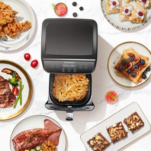  COMFEE 5.8Qt Digital Air Fryer, Toaster Oven & Oilless Cooker, 1700W with 8 Preset Functions, LED Touchscreen, Shake Reminder, Non-stick Detachable Basket, BPA & PFOA Free (110 ele