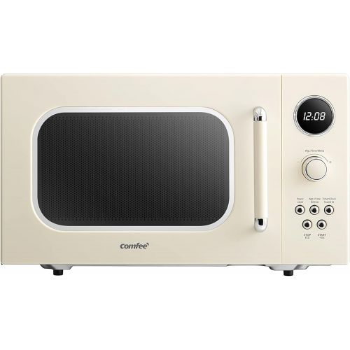  COMFEE CM-M092AAT Retro Microwave with 9 Preset Programs, Fast Multi-stage Cooking, Turntable Reset Function Kitchen Timer, Mute Function, ECO Mode, LED digital display, 0.9 cu.ft,