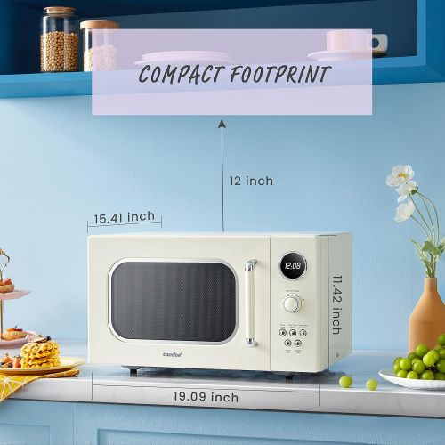  COMFEE CM-M092AAT Retro Microwave with 9 Preset Programs, Fast Multi-stage Cooking, Turntable Reset Function Kitchen Timer, Mute Function, ECO Mode, LED digital display, 0.9 cu.ft,