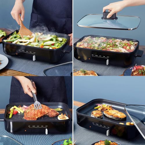  COMFEE 12-inch Multi-Functional Electric Skillets with Temperature Control, Rapid Heat Up, Easy to Clean, Non-stick Detachable Electric Griddle for Roast, Fry, Saute, Steam or Buff