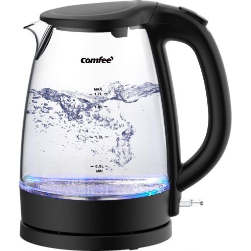  [아마존베스트]COMFEE Glass Electric Tea Kettle & Hot Water Boiler(BPA-Free), 1.7L, Cordless with LED Indicator, 1500W Fast Boil, Auto Shut-Off and Boil-Dry Protection