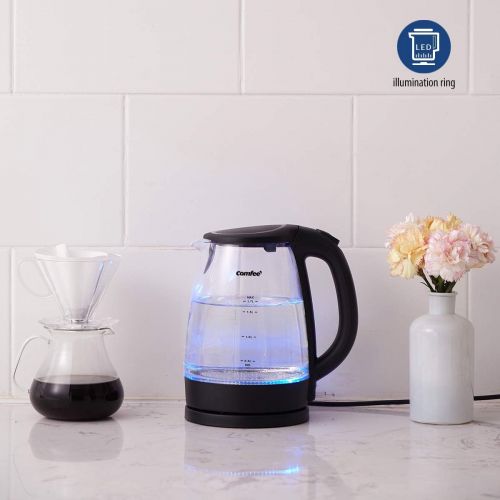  [아마존베스트]COMFEE Glass Electric Tea Kettle & Hot Water Boiler(BPA-Free), 1.7L, Cordless with LED Indicator, 1500W Fast Boil, Auto Shut-Off and Boil-Dry Protection