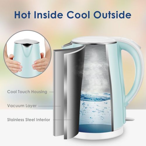  Electric Kettle Teapot, Fast Water Heater Boiler, 1.7 Liter, 1500W BPA-Free, Quiet Boil & Cool Touch Series, Auto Shut-Off and Boil Dry Protection by Comfee