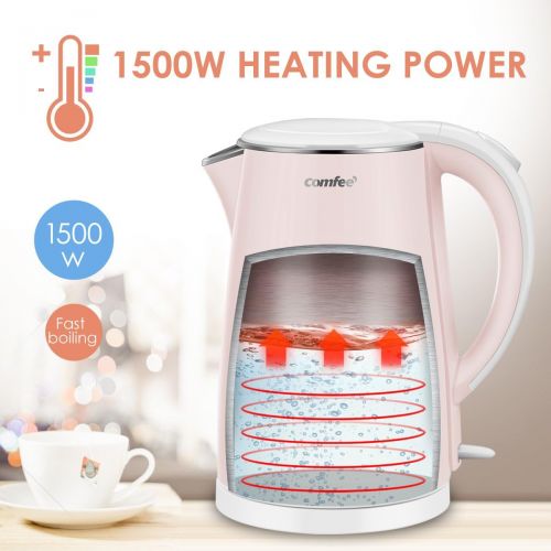  Electric Kettle Teapot, Fast Water Heater Boiler, 1.7 Liter, 1500W BPA-Free, Quiet Boil & Cool Touch Series, Auto Shut-Off and Boil Dry Protection by Comfee