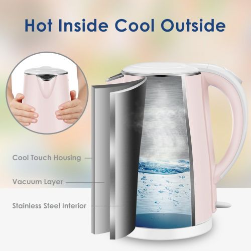  Electric Kettle Teapot, Fast Water Heater Boiler, 1.7 Liter, 1500W BPA-Free, Quiet Boil & Cool Touch Series, Auto Shut-Off and Boil Dry Protection by Comfee