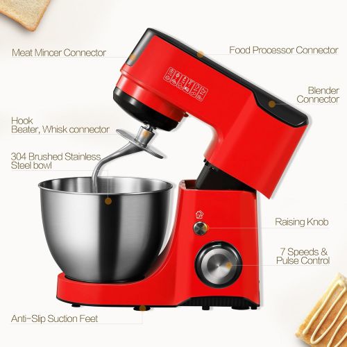  COMFEE Comfee 4.75Qt ABS Housing 7-in-1 Multi Functions Tilt-Head Stand Mixer with SUS Mixing Bowl. 4 Outlets with 7 Speeds & Pulse Control and 15 Minutes Timer Planetary Mixer