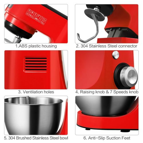  COMFEE Comfee 4.75Qt ABS Housing 7-in-1 Multi Functions Tilt-Head Stand Mixer with SUS Mixing Bowl. 4 Outlets with 7 Speeds & Pulse Control and 15 Minutes Timer Planetary Mixer