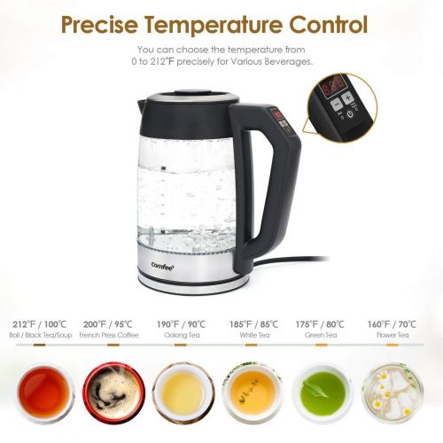  COMFEE Electric Teapot Kettle with Tea Infuser, Temperature Control Glass Water Heater Boiler, 1.7 Liter, 1500W, FDA & UL Approved by Comfee