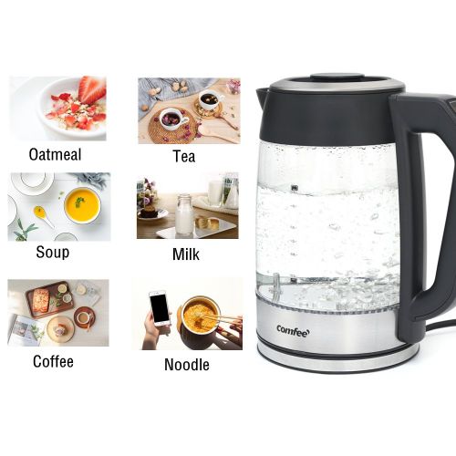  COMFEE Electric Teapot Kettle with Tea Infuser, Temperature Control Glass Water Heater Boiler, 1.7 Liter, 1500W, FDA & UL Approved by Comfee