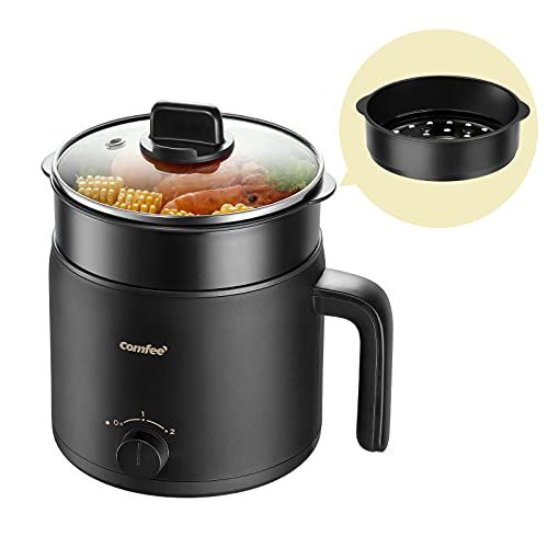  COMFEE Electric Kettle and Cooker, 1.2L Multi-Functional Non-Stick Rapid Mini Cooker for Boiling Water, Eggs, Ramen, Soup, Porridge, Pasta, Oatmeal with Power Adjustment and Steam