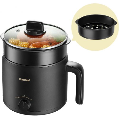  COMFEE Electric Kettle and Cooker, 1.2L Multi-Functional Non-Stick Rapid Mini Cooker for Boiling Water, Eggs, Ramen, Soup, Porridge, Pasta, Oatmeal with Power Adjustment and Steam