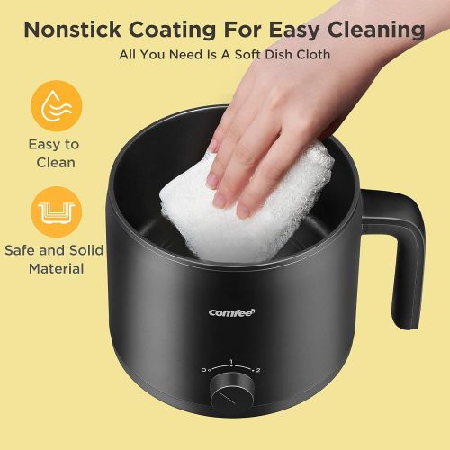  COMFEE Electric Kettle and Cooker, 1.2L Multi-Functional Non-Stick Rapid Mini Cooker for Boiling Water, Eggs, Ramen, Soup, Porridge, Pasta, Oatmeal with Power Adjustment and Steam