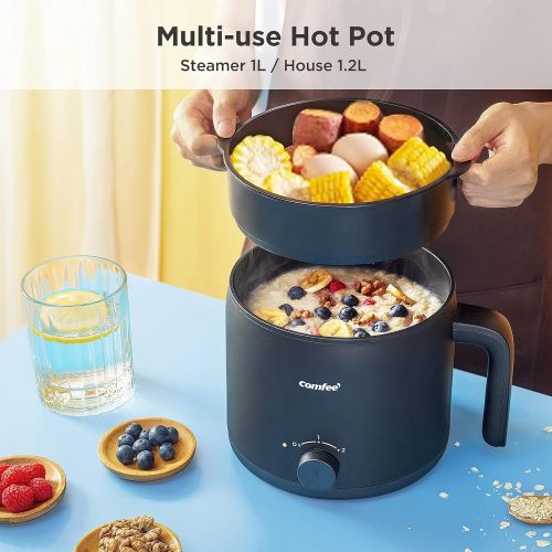  COMFEE Electric Kettle and Cooker, 1.2L Multi-Functional Non-Stick Rapid Mini Cooker for Boiling Water, Eggs, Ramen, Soup, Porridge, Pasta, Oatmeal with Power Adjustment and Steam