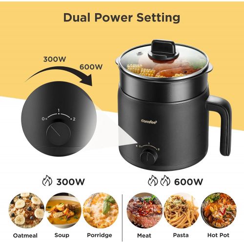  COMFEE Electric Kettle and Cooker, 1.2L Multi-Functional Non-Stick Rapid Mini Cooker for Boiling Water, Eggs, Ramen, Soup, Porridge, Pasta, Oatmeal with Power Adjustment and Steam