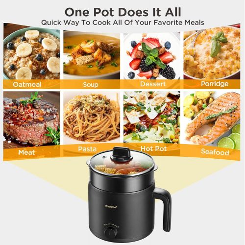  COMFEE Electric Kettle and Cooker, 1.2L Multi-Functional Non-Stick Rapid Mini Cooker for Boiling Water, Eggs, Ramen, Soup, Porridge, Pasta, Oatmeal with Power Adjustment and Steam