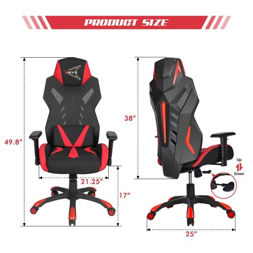  COMFYSIT Racing Gaming Chair Breathable Mesh Back Reclining Chair for Adults with Lumbar Cushion Lifting handrail