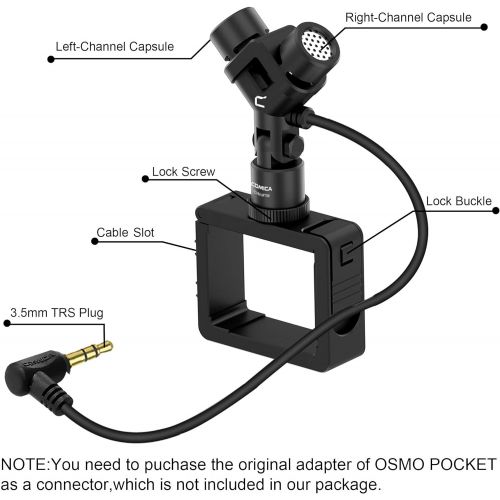  Comica CVM-MT06 Osmo Pocket Microphone, XY Stereo Osmo Pocket Mic with Square Holder, 180°Adjustable Recording DJI OSMO Accessories for Vlogging YouTube Video Shooting etc.(3.5mm T