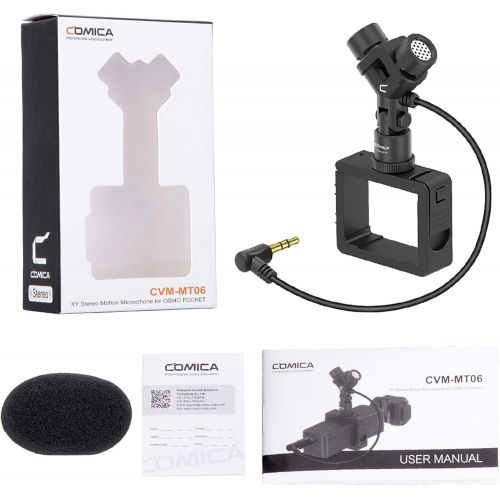  Comica CVM-MT06 Osmo Pocket Microphone, XY Stereo Osmo Pocket Mic with Square Holder, 180°Adjustable Recording DJI OSMO Accessories for Vlogging YouTube Video Shooting etc.(3.5mm T