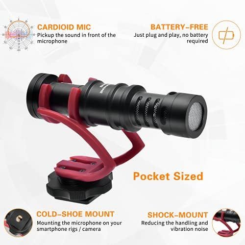  Camera Microphone,Comica CVM-VM10II Professional Video Microphone with Shock Mount, Deadcat,Compact Shotgun Mic Compatible with iPhone,DSLR Camera,Android Smartphones- Perfect for