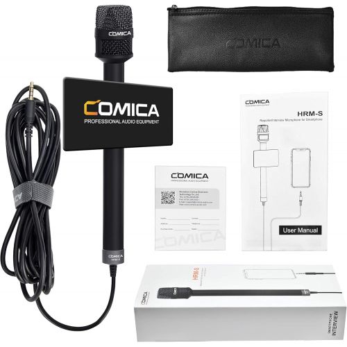  [아마존베스트]COMICA HRM-S Interview Microphone Condenser Cardioid Microphone with 3.5mm TRRS Plug, Reporter Microphone for iPhone Android Smartphone and Laptop, Handheld Mic for Interviews, Rep