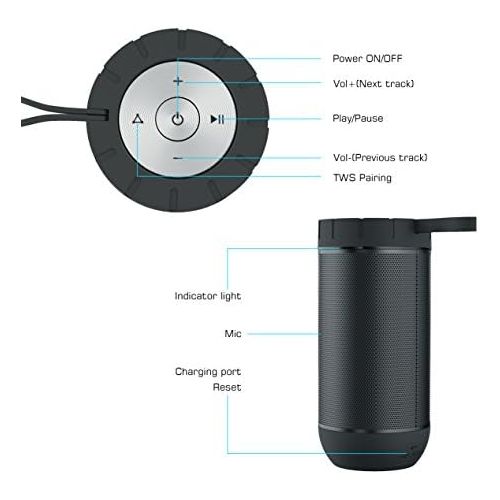  [아마존베스트]COMISO Waterproof Bluetooth Speakers Outdoor Wireless Portable Speaker with 20 Hours Playtime Superior Sound for Camping, Beach, Sports, Pool Party, Shower (Dark Grey)