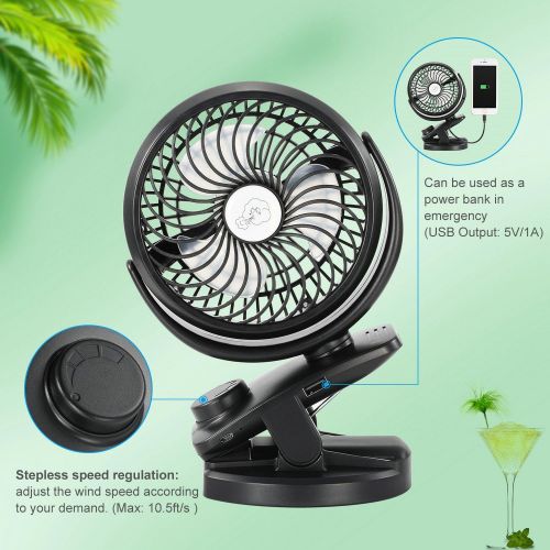 COMLIFE Portable Fan F150, USB Desk Fan with Rechargeable 4400 mAh Battery,Mini Clip on Fan with Powerbank &Aroma Diffuser Function,Stepless Speeds, Ideal for Stroller, Camping, Of