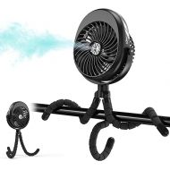 COMLIFE Misting Baby Stroller Fan, 270° & 360° Pivoting Portable Fan, Battery Operated USB Fan, Handheld Misting Fan, with Flexible Tripod Clip on Car Seat Crib Bike Treadmill Bunk Bed