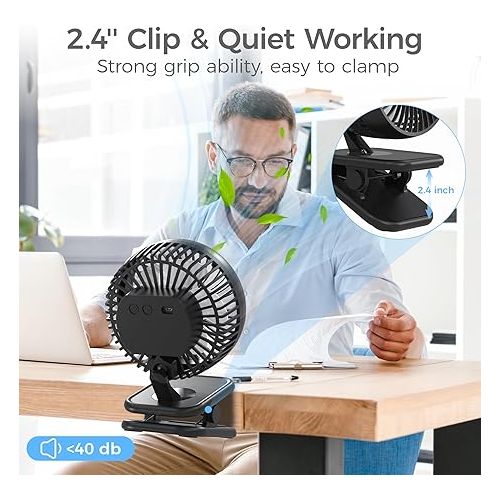  6'' Clip On Fan,10000mAh Battery Operated Desk Fan,360° Rotation Stroller Fan,Max 53H Working Time Rechargeable USB Fan,4 Speeds Personal Fan with Sturdy Clamp for Golf Cart Office Outdoor Treadmill