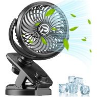 F170 Clip On Fan - Auto Rotation Personal Fan - 5000 mAh Battery Operated Fan, USB Desk Fan Stepless Speeds Control, Powerful Airflow for Hurricane, Camping, Office, Car